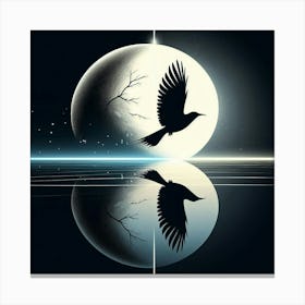 Crow Flying Over The Moon Canvas Print