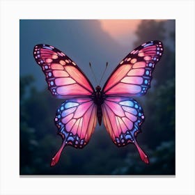 A Surreal Butterfly With Wings Of Shifting, Neon Ribbons Fluttering In A Magical Dusk 1 Canvas Print