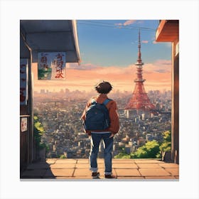 Boy Looking At A City Canvas Print