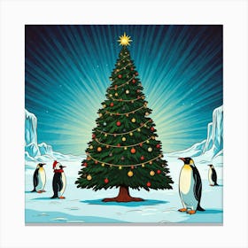 Christmas tree with penguins  Canvas Print