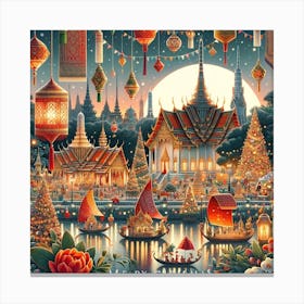 Thailand At Christmas Night Canvas Print