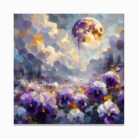 Moonlight Over Purple Flowers Canvas Print