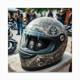 Cat In Motorcycle Helmet 3 Canvas Print