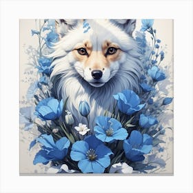 Fox With Blue Flowers Canvas Print