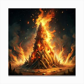 Large Bonfire With Flames And Smoke Canvas Print