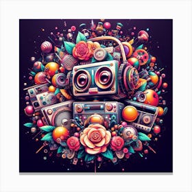 Robots And Flowers Canvas Print