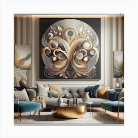 Gold And Blue Living Room Canvas Print
