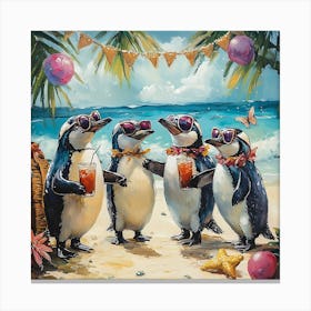 Tropical Penguin Beach Party Fun 11 Canvas Print