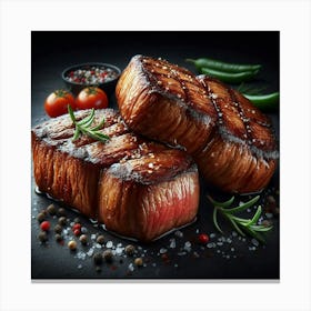 Steak On A Black Background Canvas Print