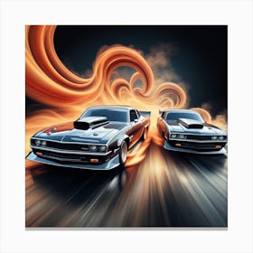 Two Muscle Cars On A Road Canvas Print