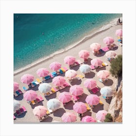 Pink Umbrellas On The Beach 1 Canvas Print