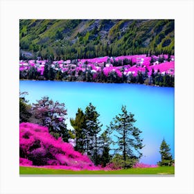 Pink Flowers In The Mountains Canvas Print