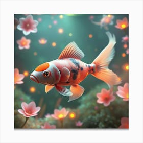 Mystical Koi Fish With Flower Shaped Scales Swimming In A Glowing, Surreal Underwater Paradise 1 Canvas Print