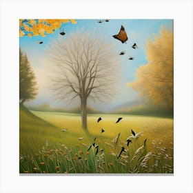 Nature Landscape With Butterflies Canvas Print