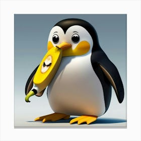 Penguin With Banana Canvas Print