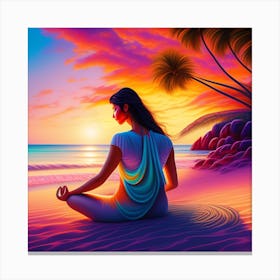 Meditating Woman On The Beach Canvas Print