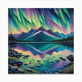 Aurora’s Mirror: A Mystical Mountain Landscape. Canvas Print