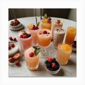 Default Drinks Combined With Food And Desserts Aesthetic 0 Canvas Print