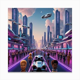 Futuristic sci fi city at Dusk 2 Canvas Print