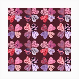 Hearts Flowers Pattern Canvas Print