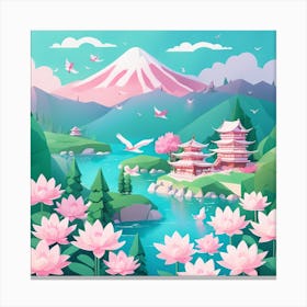 Japanese Landscape Low Poly (26) Canvas Print