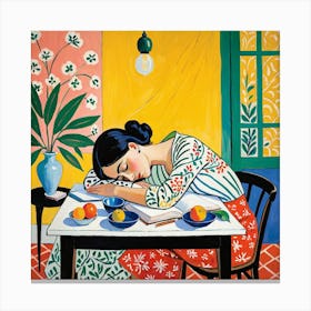 Woman Sleeping At The Table 11 Canvas Print