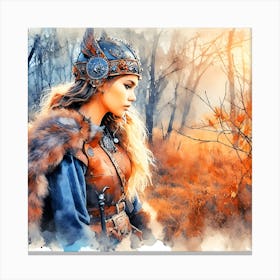 A Portrait Of A Viking Woman In The Woods Canvas Print
