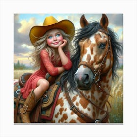 Little Cowgirl On Horseback 1 Canvas Print