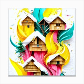 Paper Art wooden huts Canvas Print