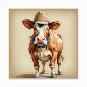 Cow In Cowboy Hat 2 Canvas Print