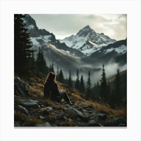 Woman Sitting In The Mountains Canvas Print