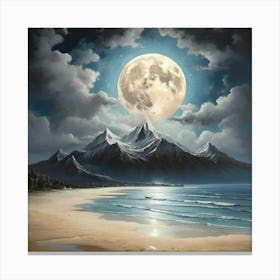 Full Moon Over The Ocean art print Canvas Print