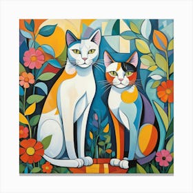 Cats In The Garden 2 Canvas Print