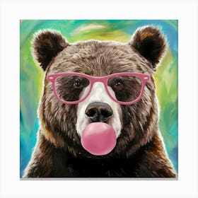 Bear Blowing Bubble Gum In Glasses 5 Canvas Print