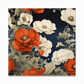 Poppies On A Blue Background Canvas Print