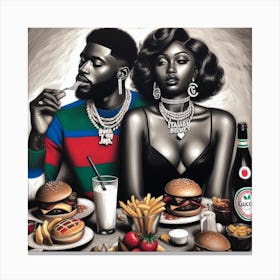 Man And A Woman At A Restaurant Canvas Print