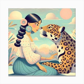 Mexican Girl With A Leopard Canvas Print