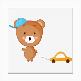 Teddy Bear With Car Canvas Print