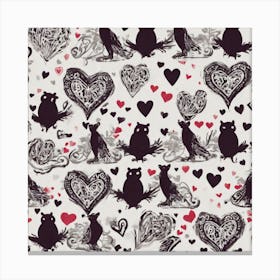 Owls And Hearts Canvas Print