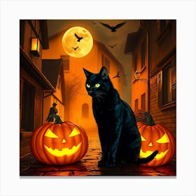 Black Halloween Cat - Diverse Art Illustration 99 Canvas Print