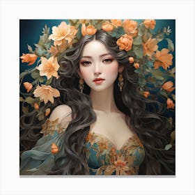 Chinese Girl With Flowers 1 Canvas Print