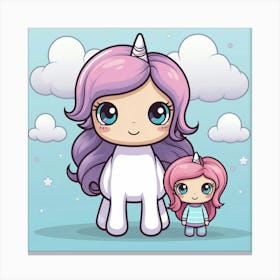 Cute Unicorn And Little Girl Canvas Print