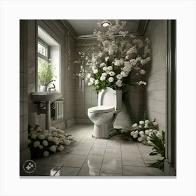 Bathroom With Flowers Canvas Print