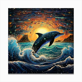 Dolphin At Sunset Canvas Print