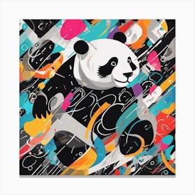 An Image Of A Panda With Letters On A Black Background, In The Style Of Bold Lines, Vivid Colors, Gr (2) Canvas Print