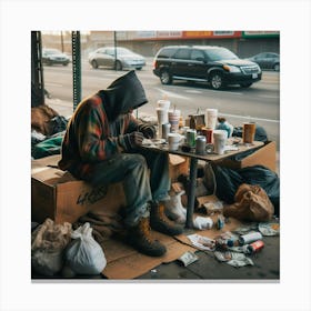 Homeless Man Sitting At Table Canvas Print