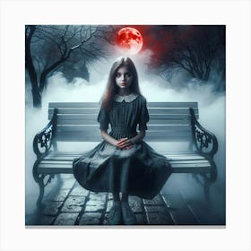 Girl Sitting On A Bench Canvas Print