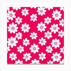 Daisy pattern, white flowers on pink background  Canvas Print