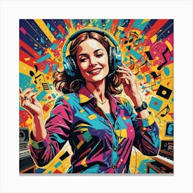 Pop Music Girl With Headphones Canvas Print