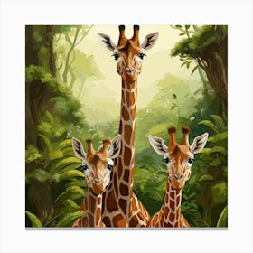 Giraffe Family In The Jungle Canvas Print